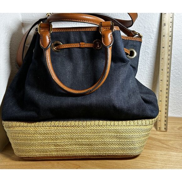 Michael Kors Marina Large Espadrille Denim Shoulder Bag EUC - Picture 4 of 9